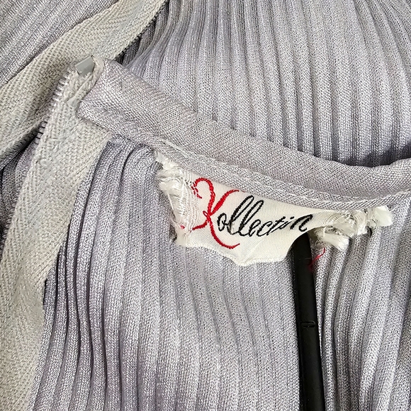 70's Vintage The Collection Silver Accordion Bodice Peplum A-Line Midi Dress - Picture 6 of 8